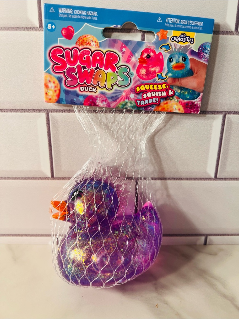 Curiosities Sugar Swaps Purple Glitter Duck - Kids Squeeze Toy